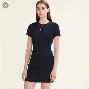 Maje ruffled black mini dress